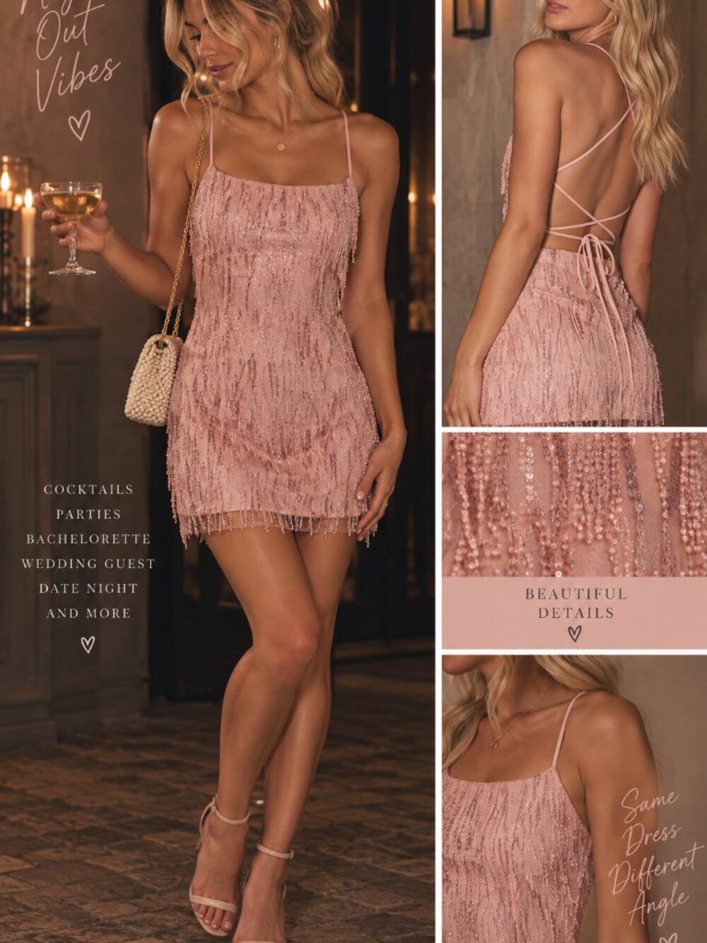 Pink Fringe Flapper Dress S Great Gatsby Lace Up Party 1920s Inspired Cocktail